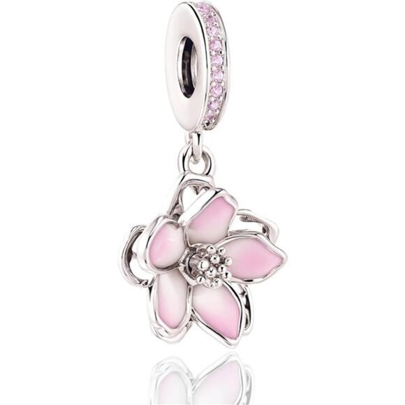 Jewelry - Charms for Pandora Bracelets 925 Sterling Silver Pink Flower